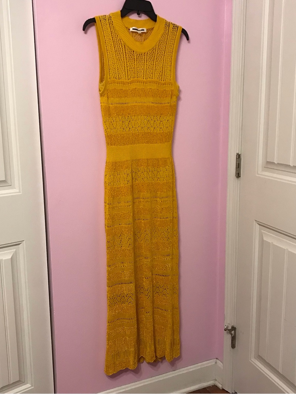 McQ Alexander McQueen yellow crochet knit maxi dress
